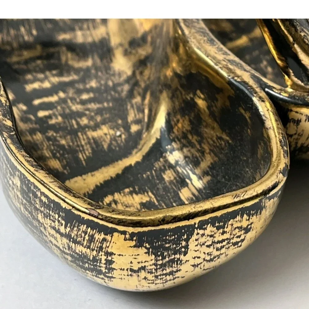 Vintage STANGL Black Gold Double Pear Bowl #3782 22K Gold MCM Pottery